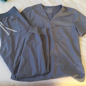 Blue figs with scrub top and high waist Zamora joggers